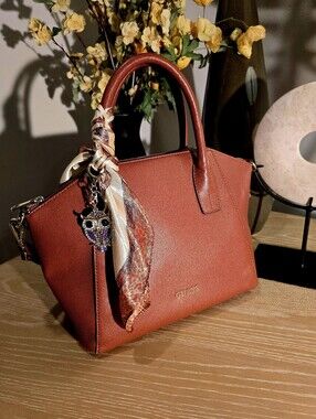 GUESS Terracotta Orange Structured Satchel with Scarf Accent